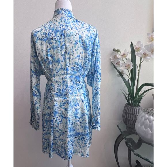 Zara Mini Satin Multicolor Button Down  Dress Large Long Sleeve Women's Size Lg - Picture 3 of 7